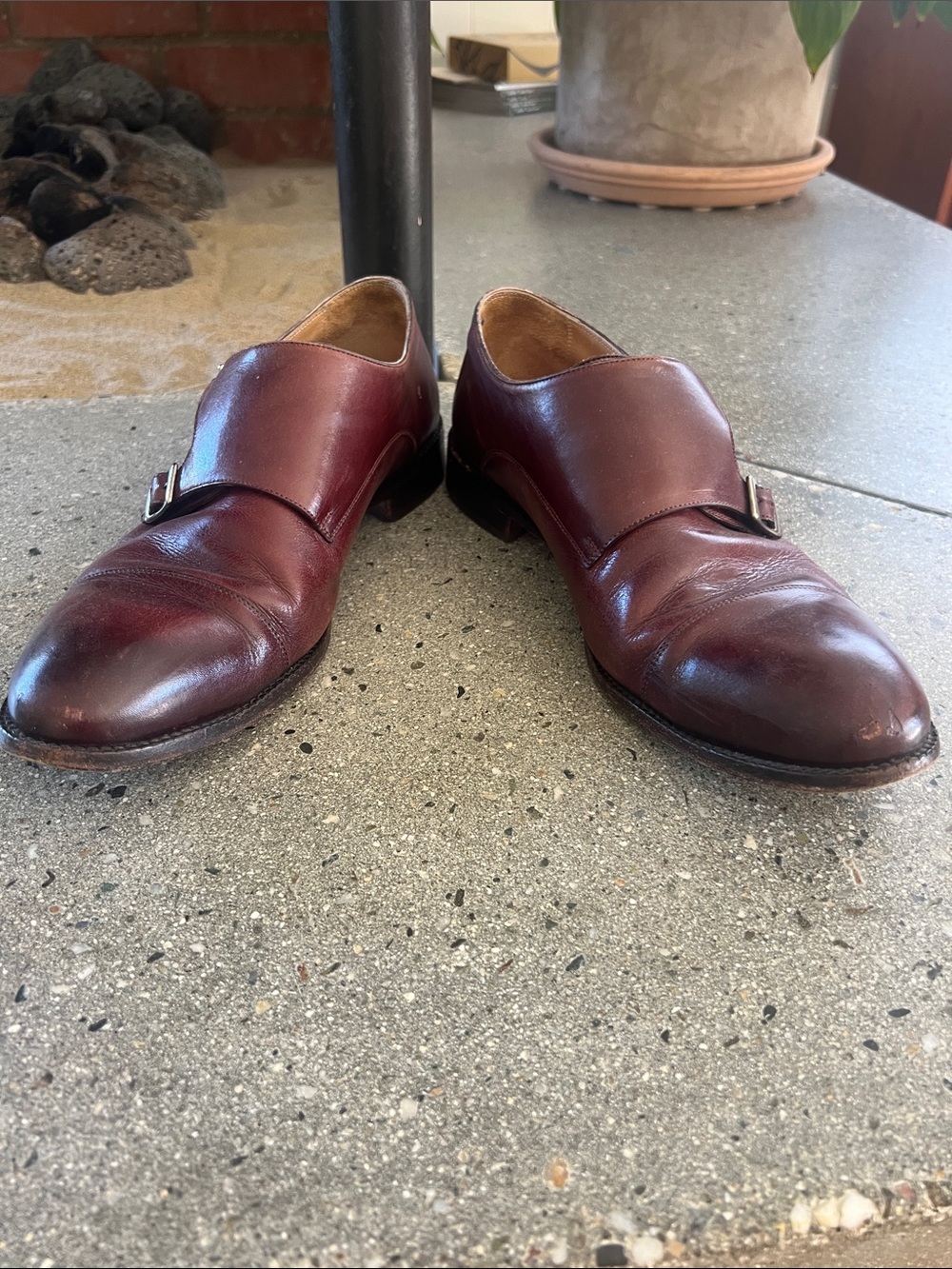 Beckett Simonon Burgundy Single Monk Strap Leather Shoes